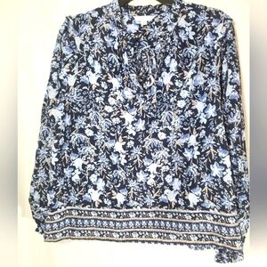 Time And Tru Blue Floral Boho Peasant Shirt Sz L